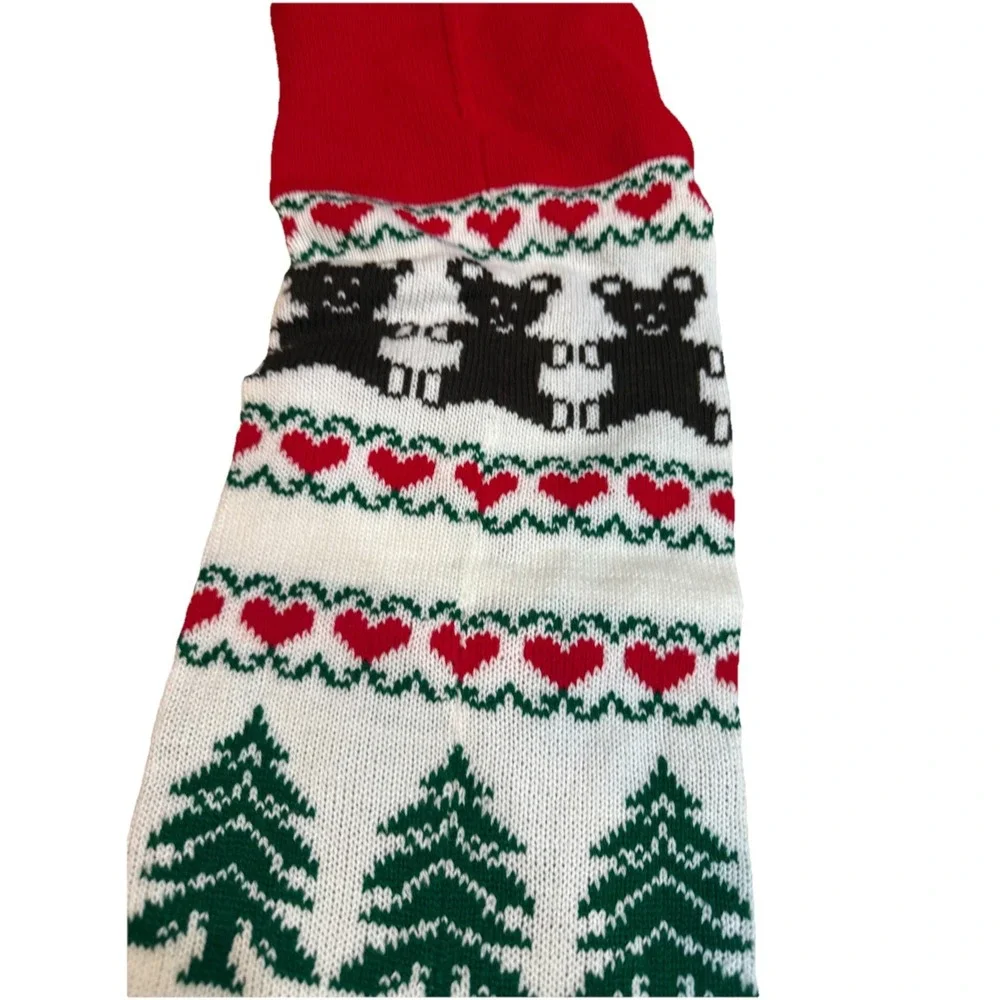 Vintage‎ Christmas Knit Stocking With Pom Poms Bears And Trees 36